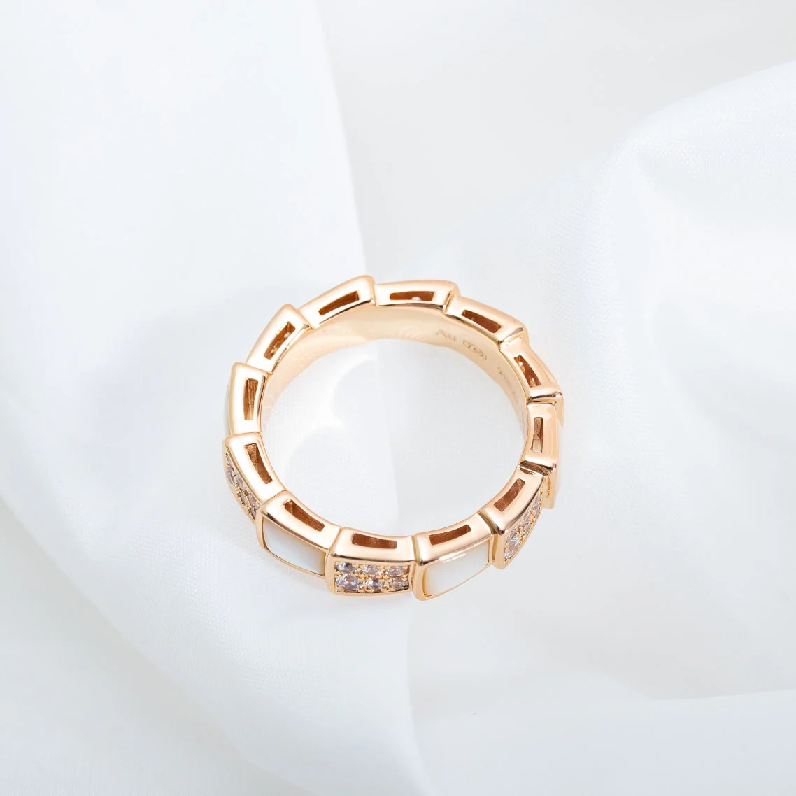 [BV]SERPENTI RING PINK GOLD MOP DIAMOND PAVED 4MM