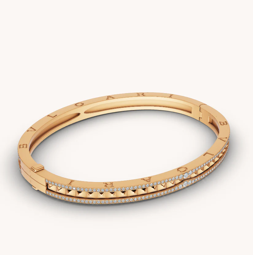 [BV]ZERO 1 SPIRAL AND PAVED DIAMOND GOLD BRACELET