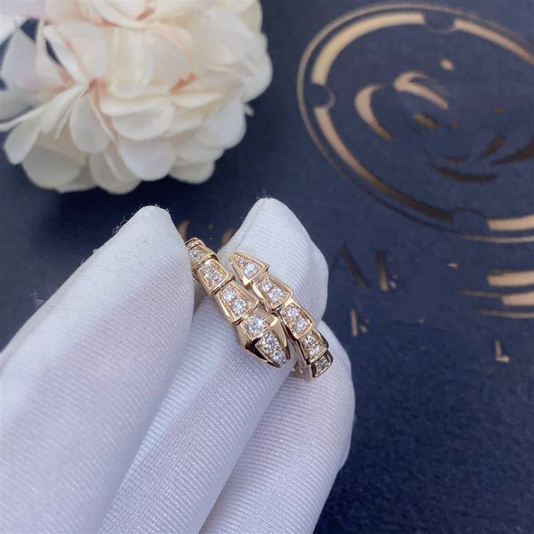 [BV]SERPENTI RING PINK GOLD DIAMOND PAVED 4MM