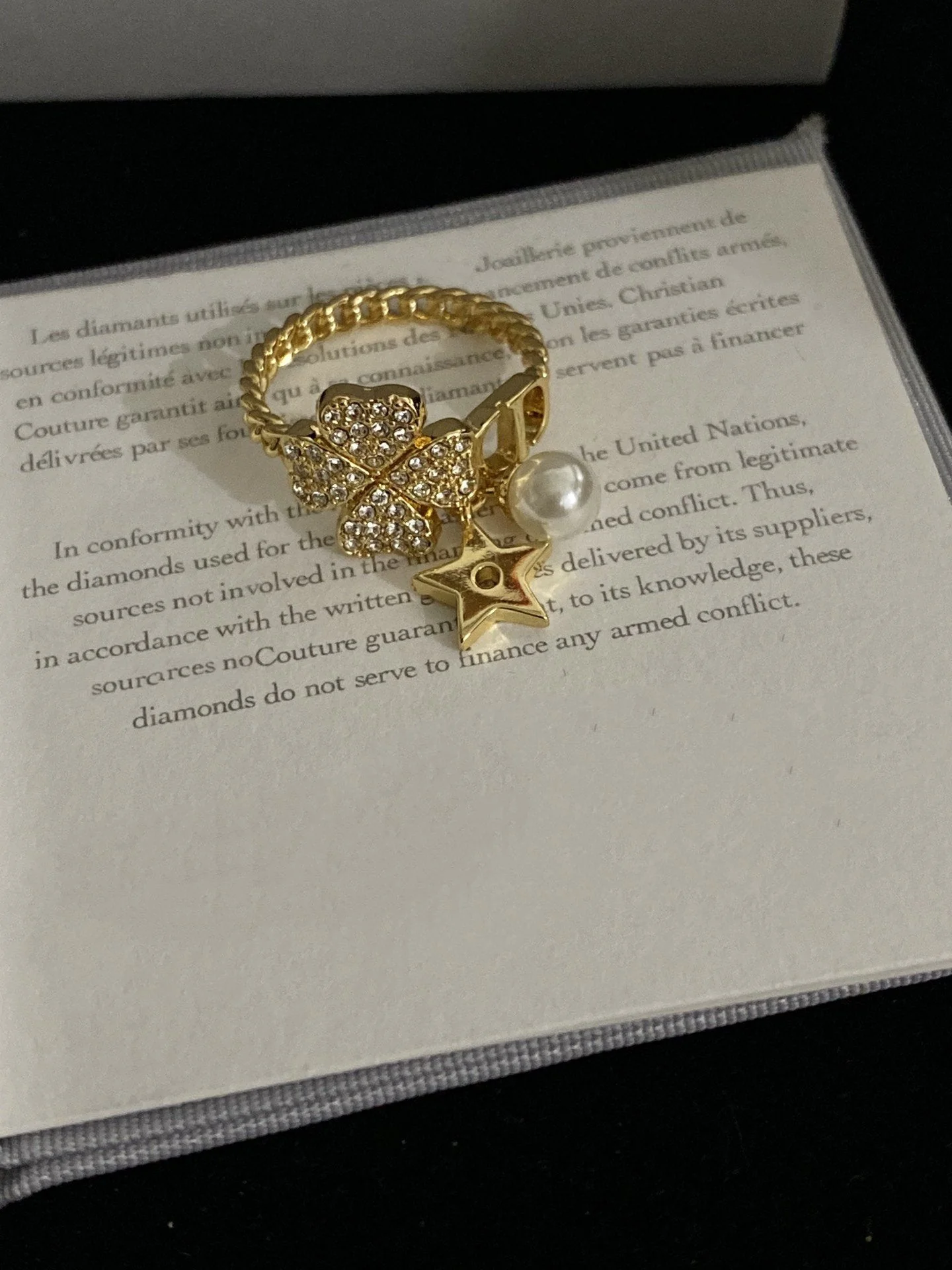 [CD]STAR PEARL CLOVER GOLD DIAMOND RING