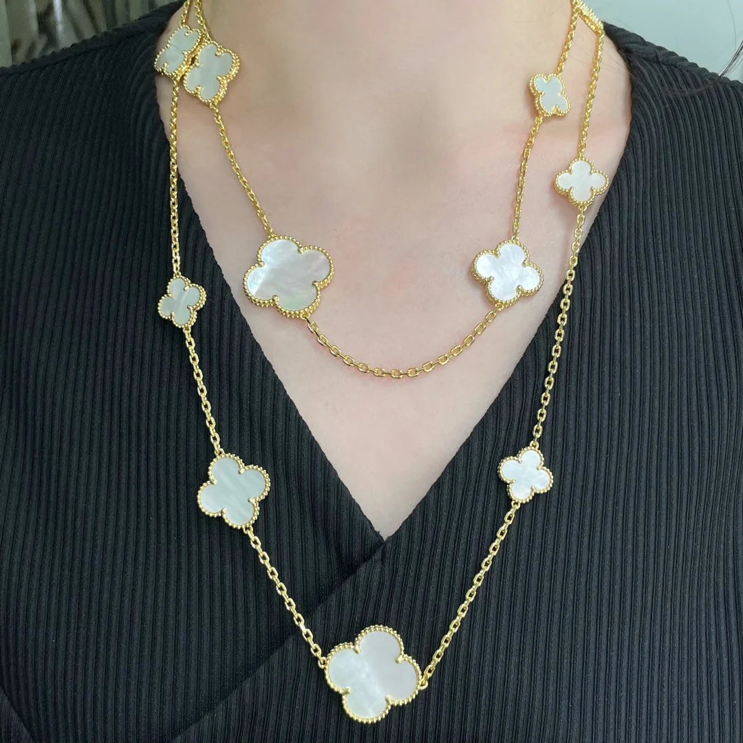 [VA]CLOVER 16 MOTIF WHITE MOP GOLD NECKLACE