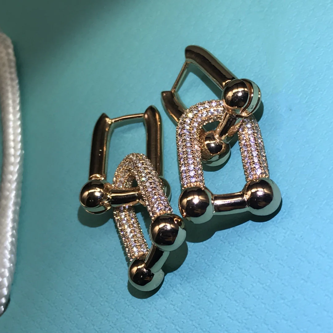 [TF]HARDWARE DROP EARRINGS DOUBLE LINK DIAMOND