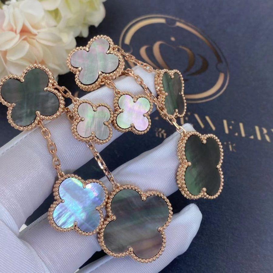 [VA]CLOVER EARRINGS DARK MOP 4 MOTIFS ROSE GOLD
