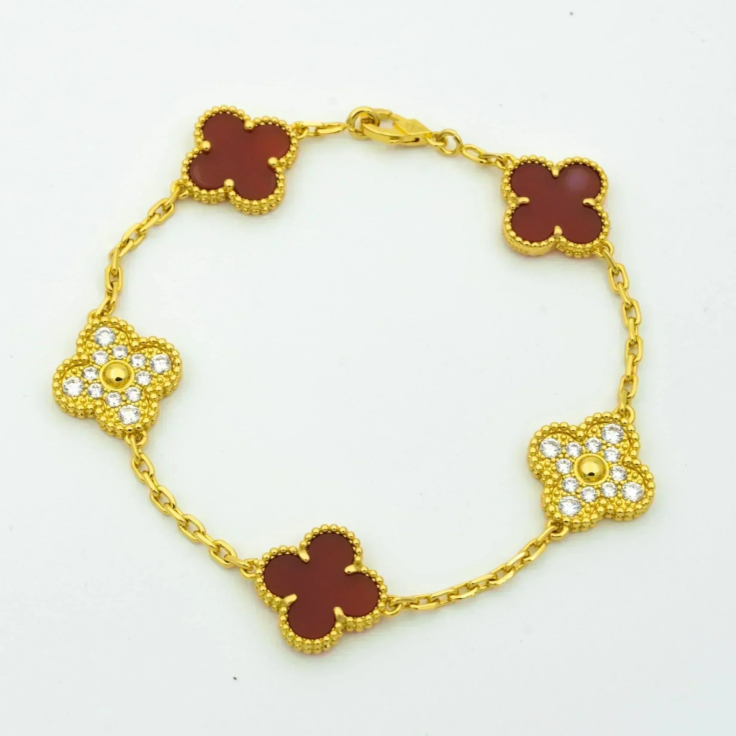 [VA]CLOVER 5 MOTIFS CARNELIAN DIAMOND BRACELET