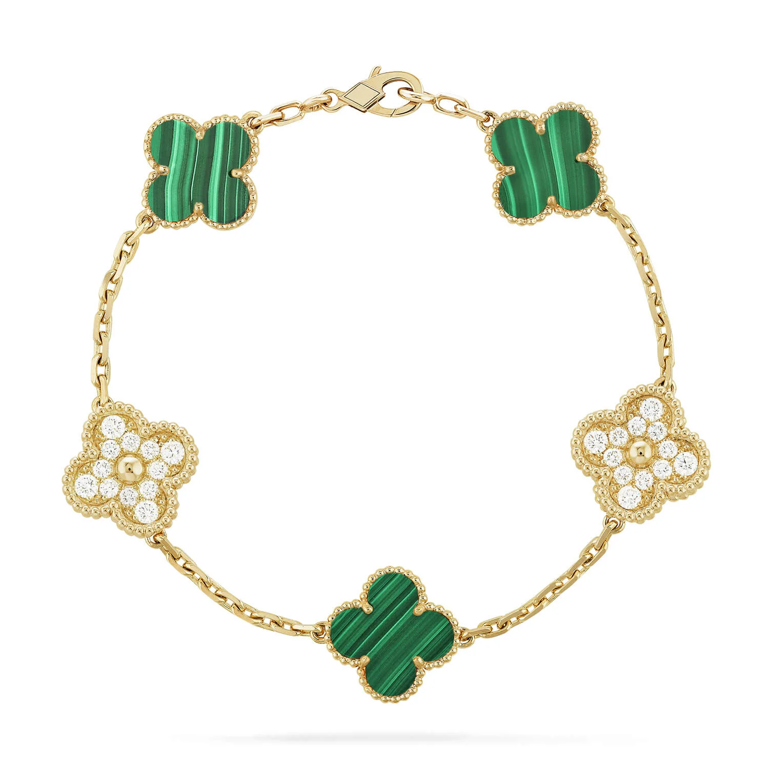 [VA]CLOVER  5 MOTIF MALACHITE DIAMOND BRACELET