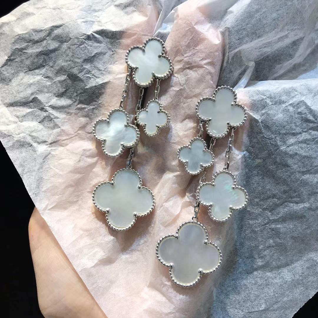 [VA]CLOVER EARRINGS WHITE MOP 4 MOTIFS SILVER