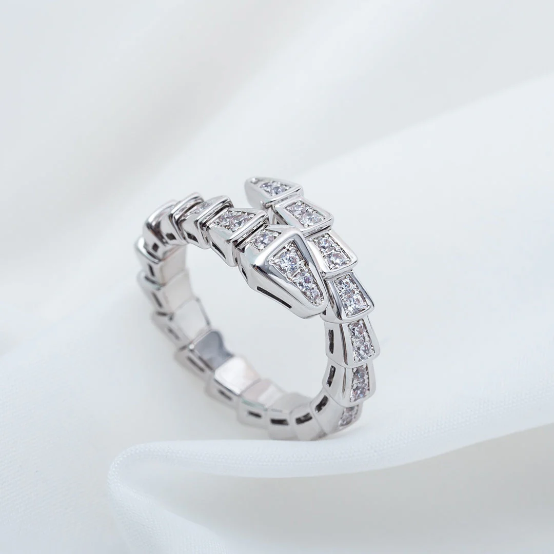 [BV]SERPENTI RING SILVER DIAMOND PAVED 4MM