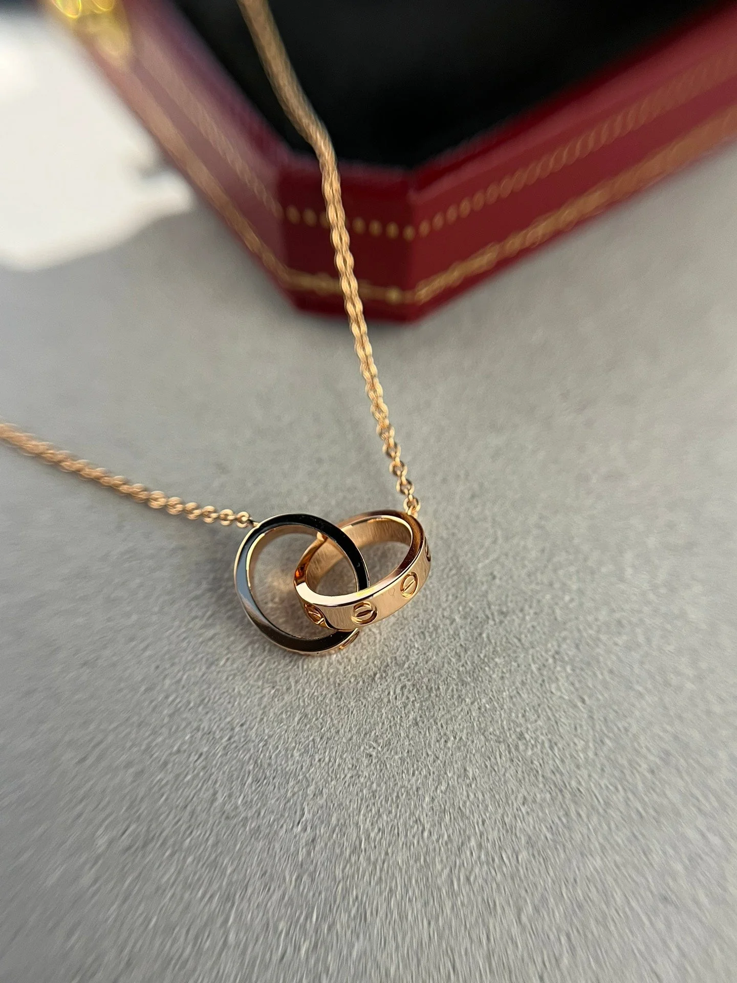 [CT]LOVE NECKLACE DOUBLE RING PINK GOLD
