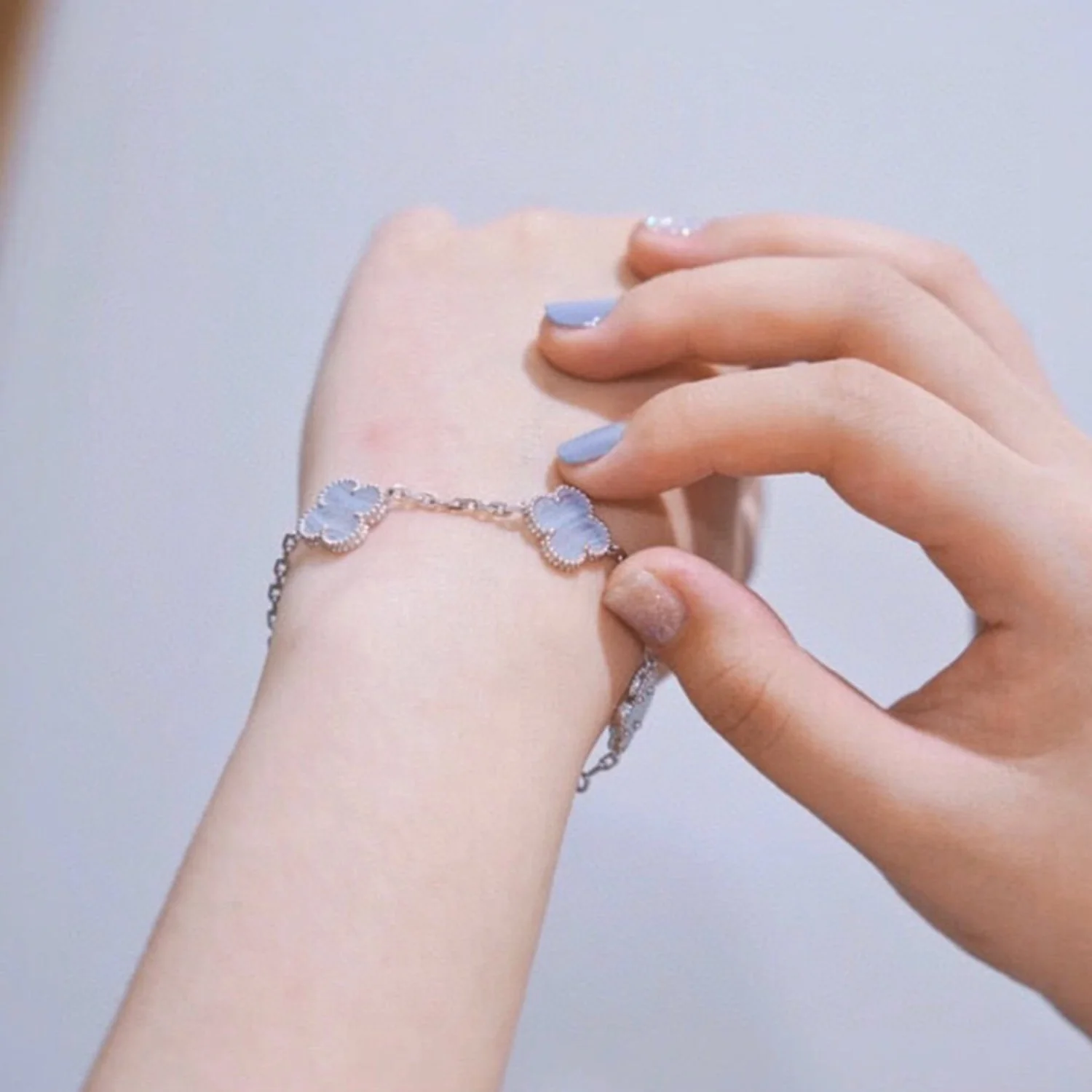 [VA]CLOVER  5 MOTIF PURPLE CHALCEDONY BRACELET SILVER