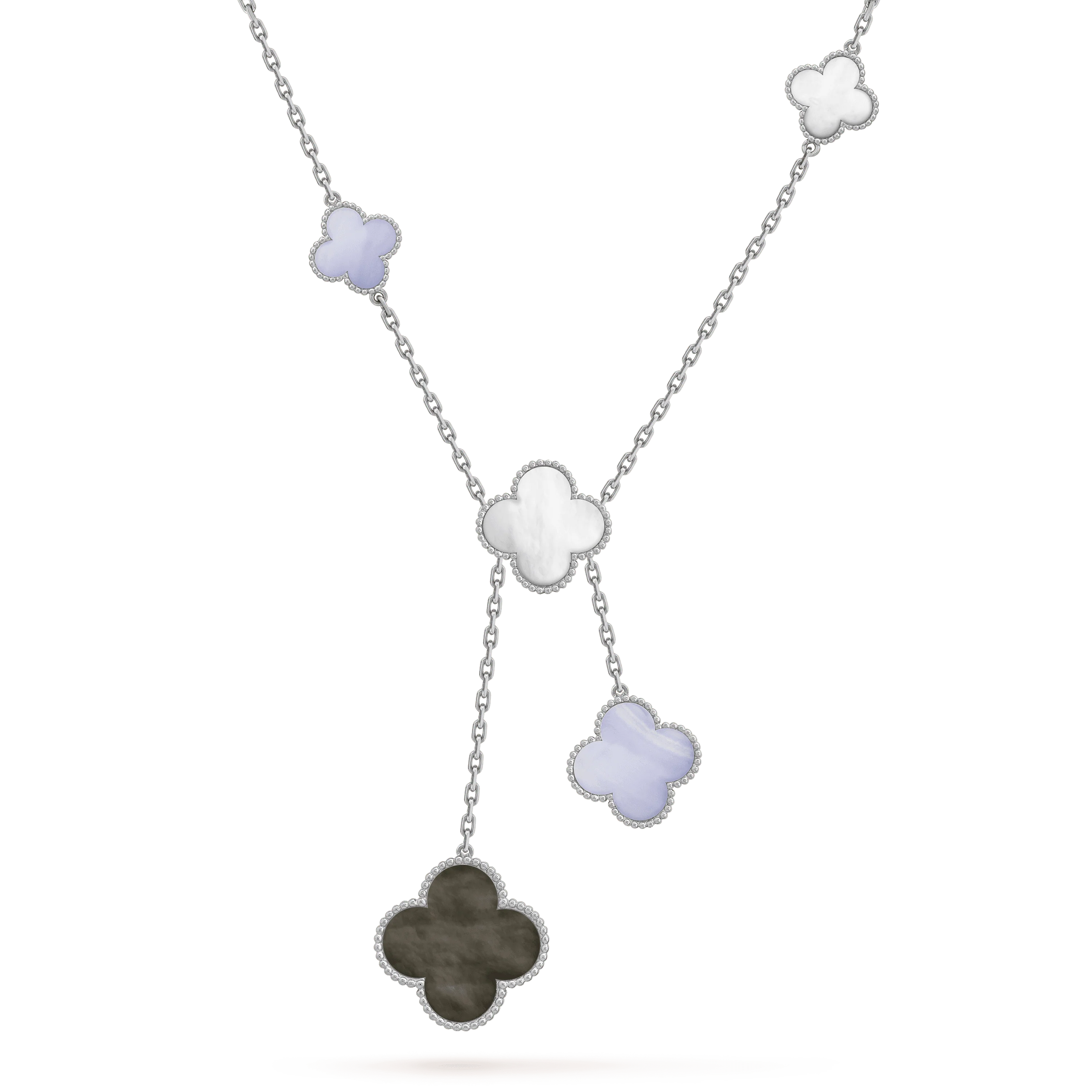 [VA]CLOVER MOP CHALCEDONY NECKLACE SILVER 6 MOTIF