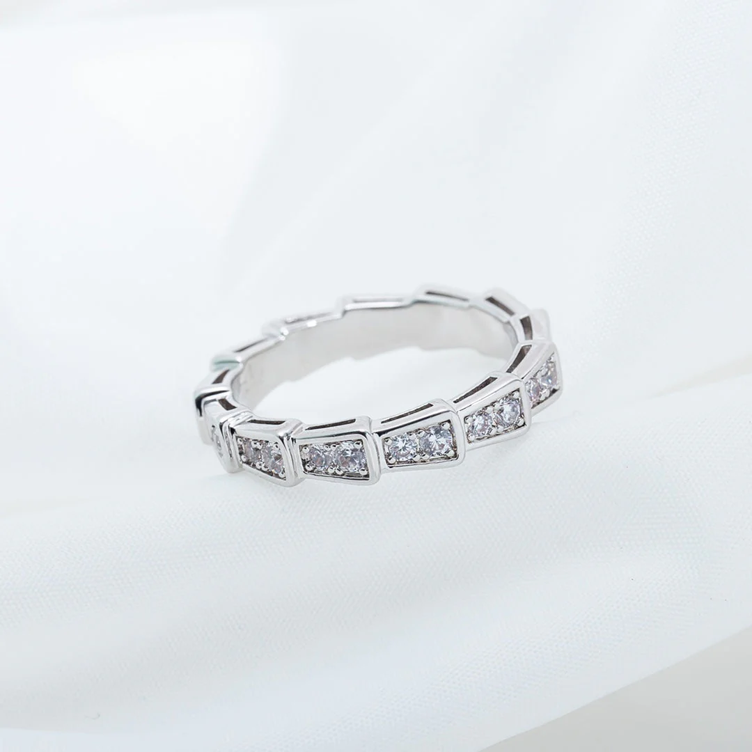 [BV]SERPENTI RING SILVER DIAMOND PAVED 3MM