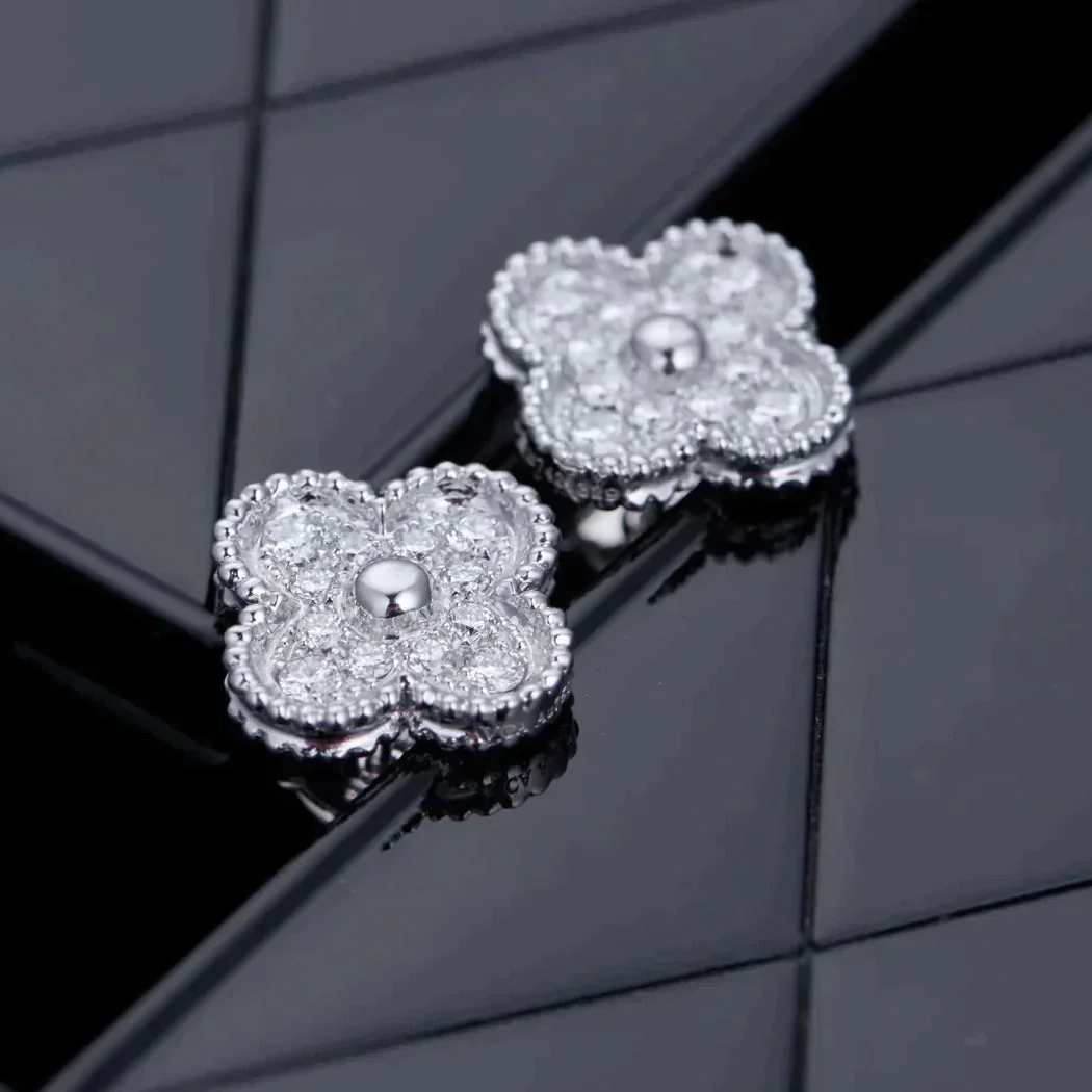 [VA]CLOVER 1 MOTIFS DIAMOND STUD EARRINGS SILVER