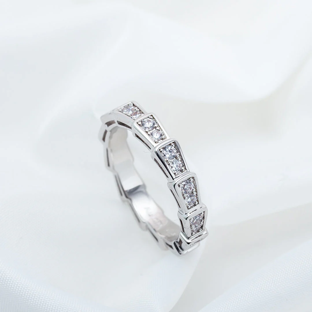 [BV]SERPENTI RING SILVER DIAMOND PAVED 3MM