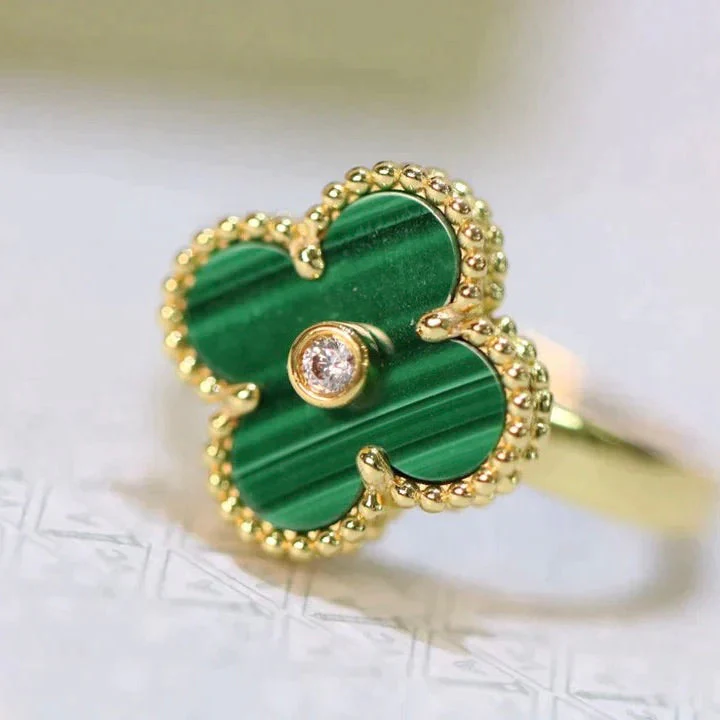 [VA]CLOVER MALACHITE RING GOLD DIAMOND