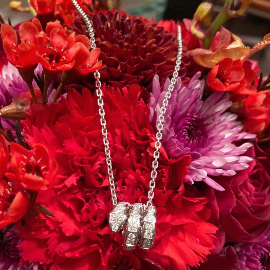 [BV]SERPENTI SILVER NECKLACE DOUBLE RING DIAMOND