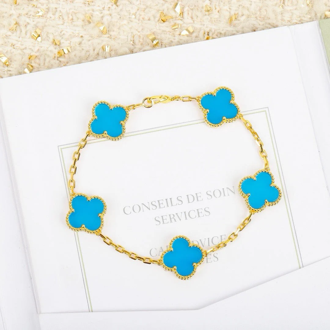 [VA]CLOVER 5 MOTIFS TURQUOISE BRACELET
