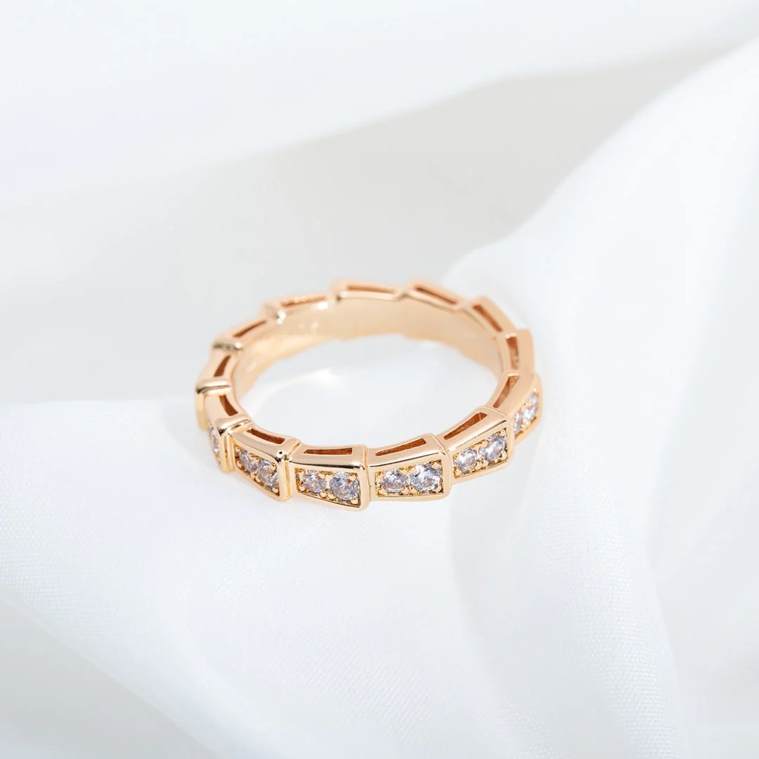 [BV]SERPENTI RING PINK GOLD DIAMOND PAVED 3MM