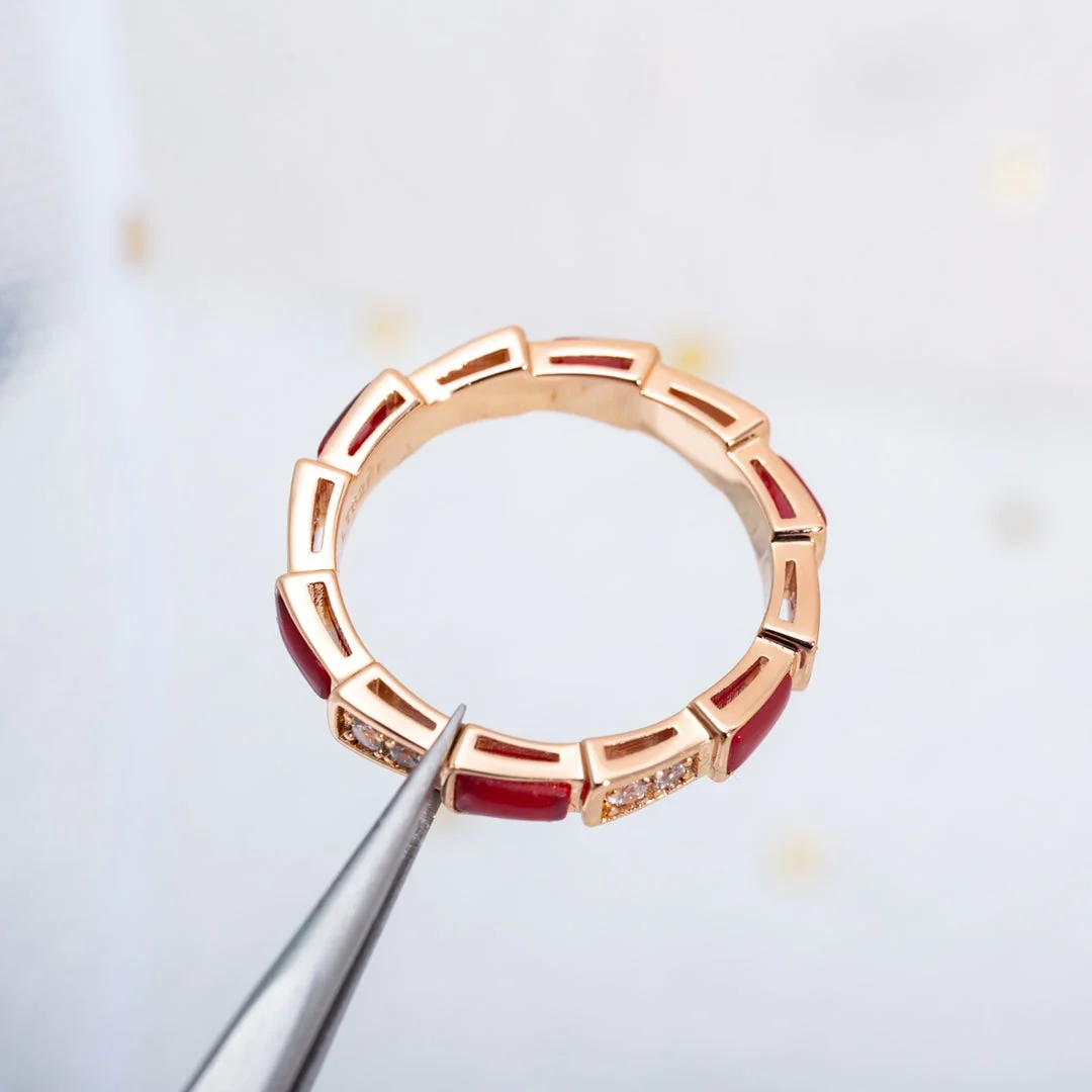 [BV]SERPENTI RING PINK GOLD CARNELIAN DIAMOND 3MM