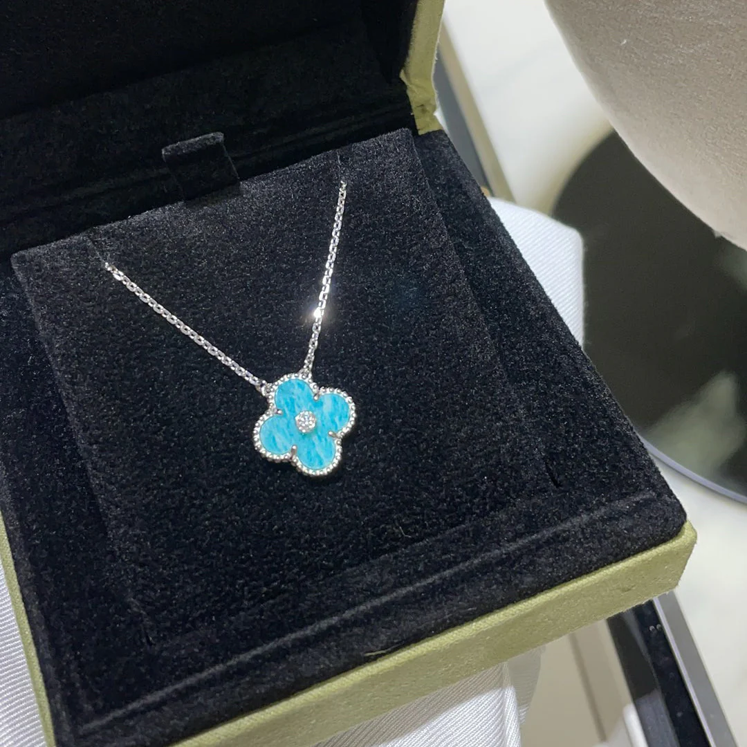 [VA]CLOVER 15MM DIAMOND SVRES PORCELAIN  NECKLACE SILVER