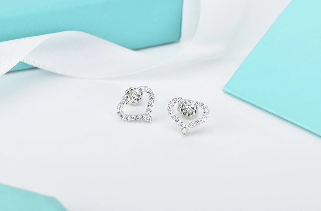 [TF]OPEN HEART STUD DIAMOND EARRINGS