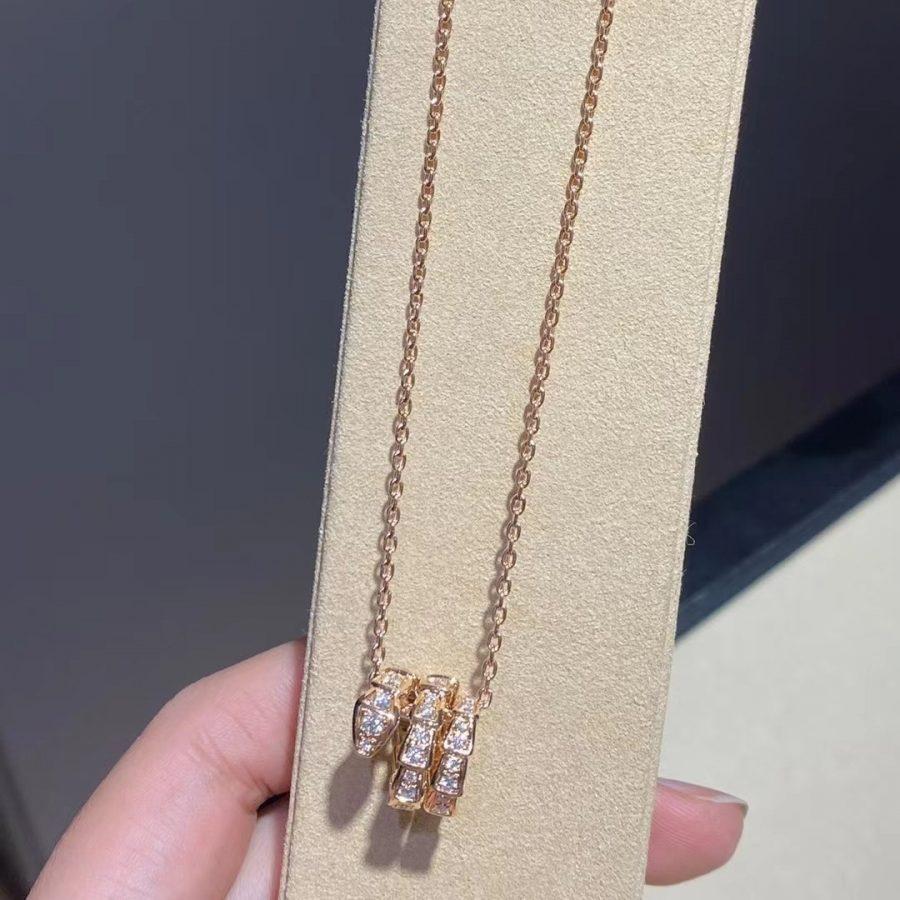 [BV]SERPENTI PINK GOLD NECKLACE DOUBLE RING DIAMOND