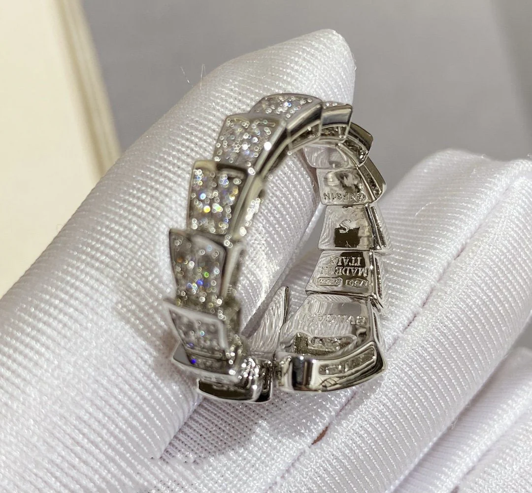[BV]SERPENTI LARGE RING SILVER DIAMOND PAVED
