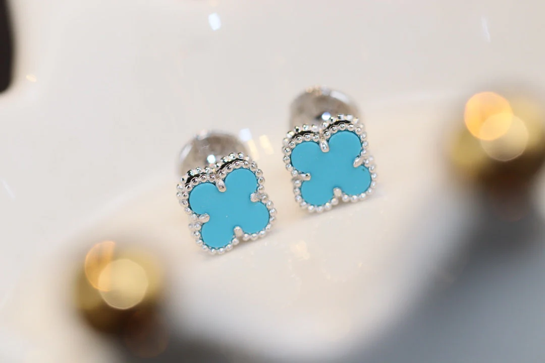 [VA]CLOVER MINI TURQUOISE SILVER STUD EARRINGS