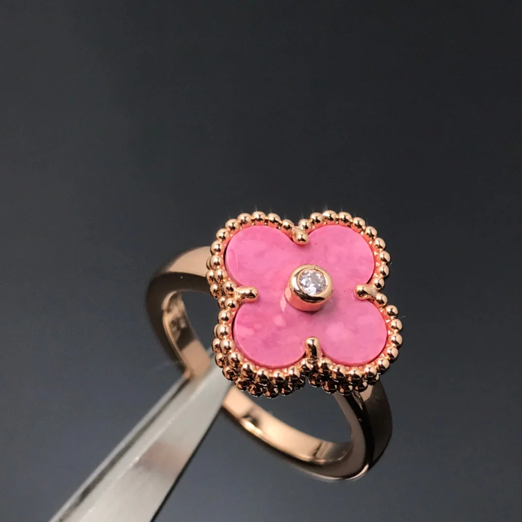 [VA]CLOVER RHODONITE ROSE GOLD RING