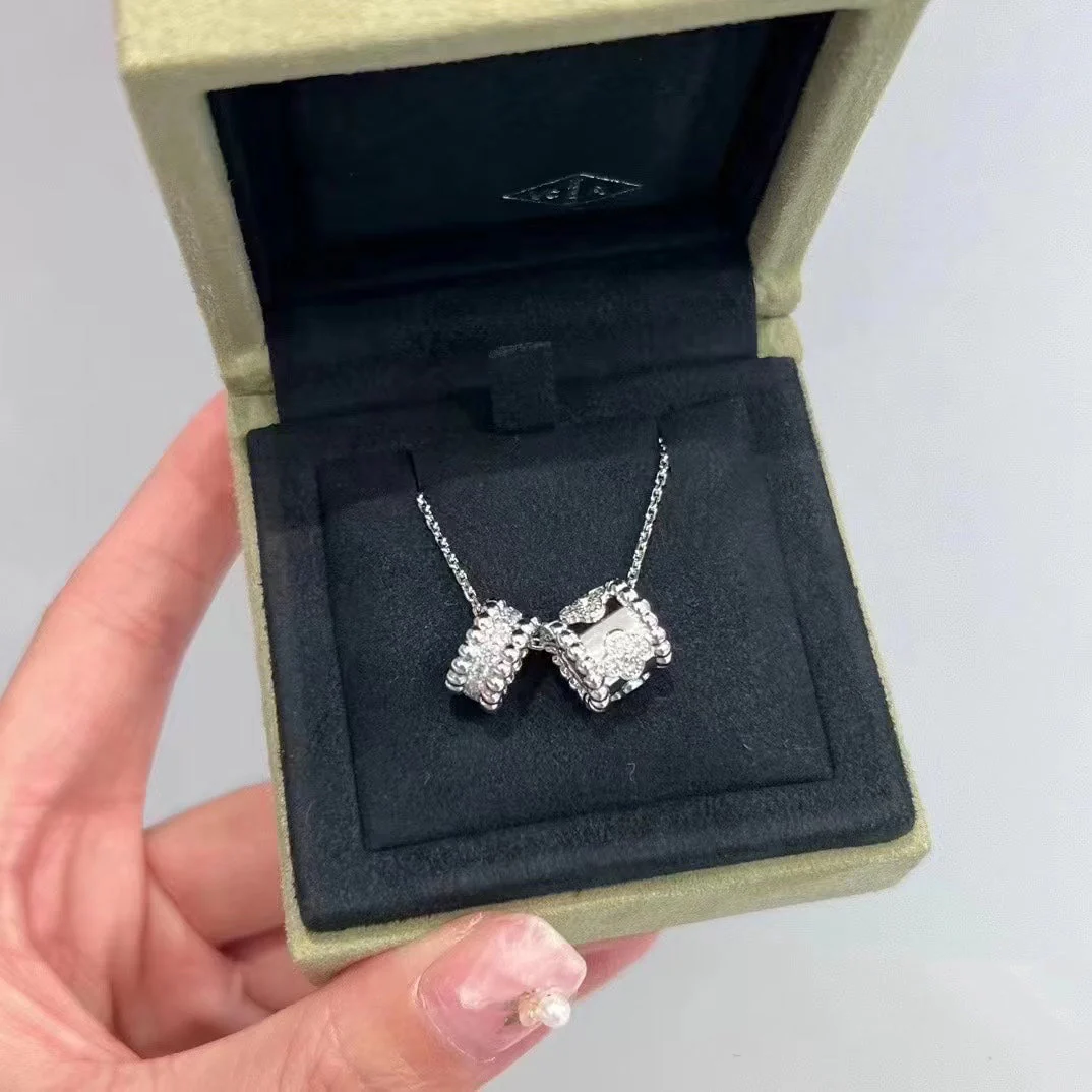 [VA]PERLEE DOUBLE PENDANT SILVER DIAMOND NECKLACE