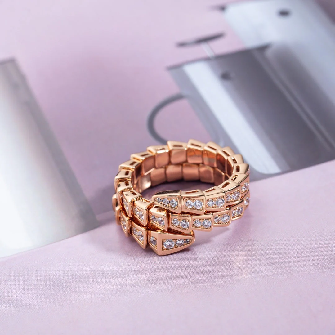 [BV]SERPENTI RING PINK GOLD DIAMOND DOUBLE ROW