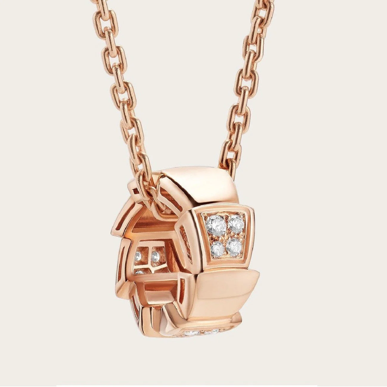 [BV]SERPENTI PEDANT DIAMOND PINK GOLD NECKLACE