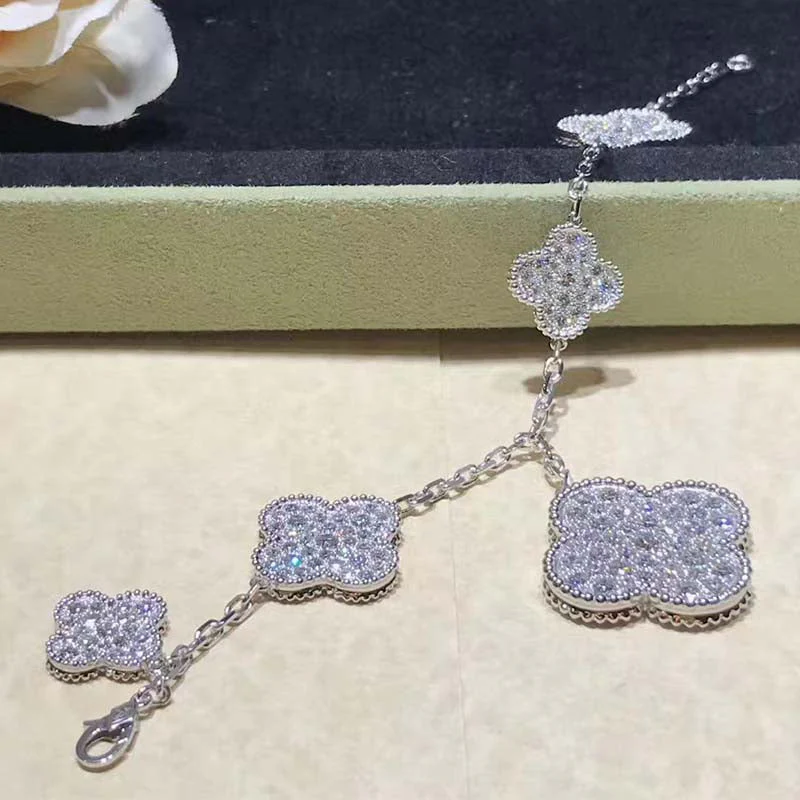[VA]CLOVER 6 MOTIFS SILVER DIAMOND BRACELET