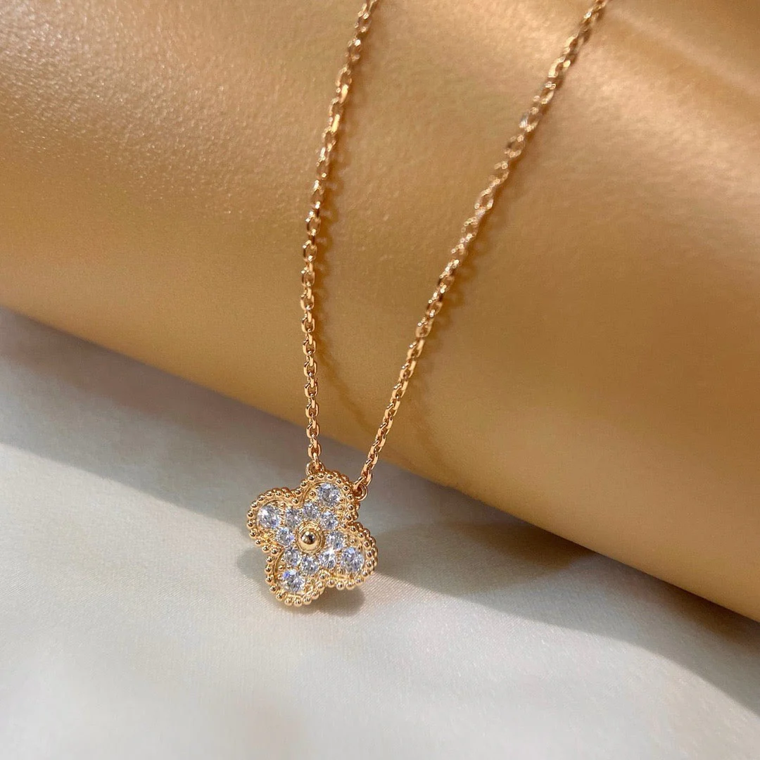 [VA]CLOVER 15MM DIAMOND SINGLE FLOWER NECKLACE