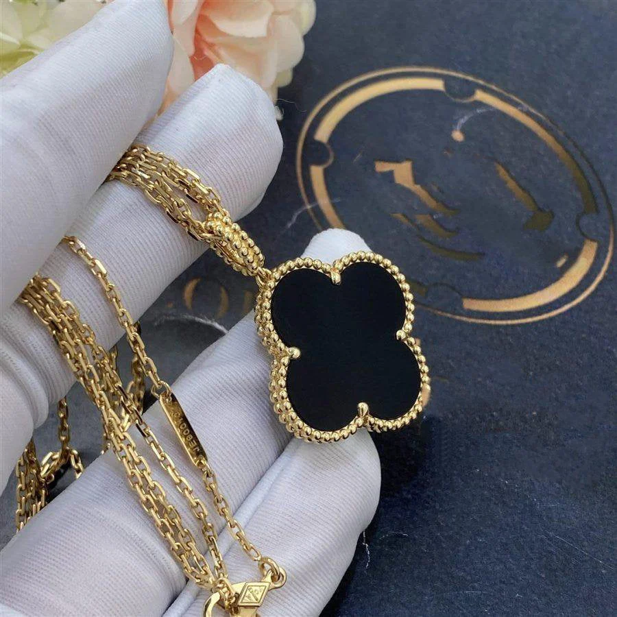[VA]CLOVER 25MM GOLD ONYX BIG CLOVER NECKLACE