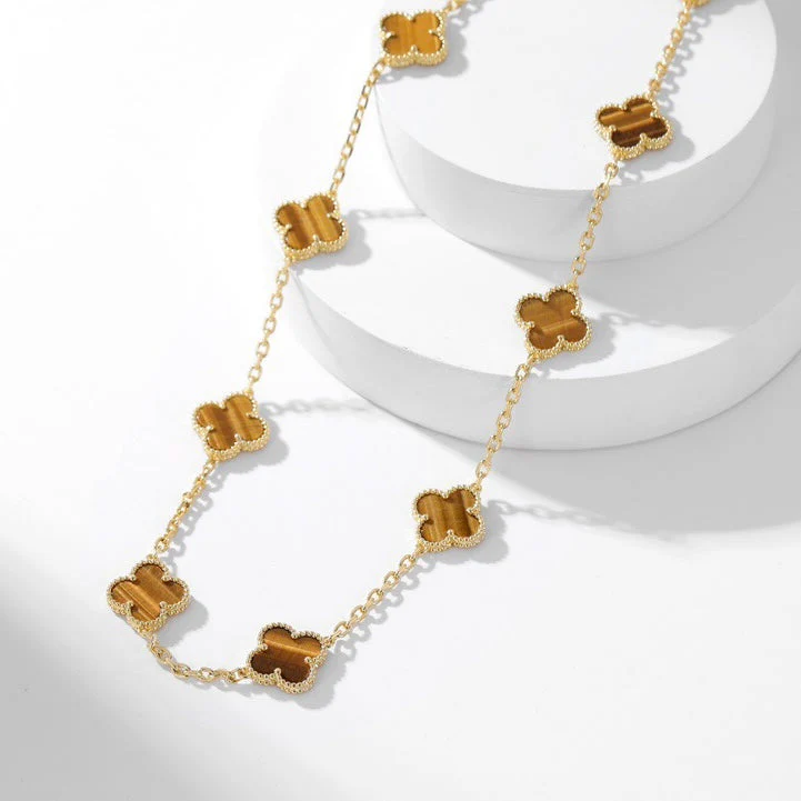 [VA]CLOVER 10 MOTIFS TIGER EYE NECKLACE