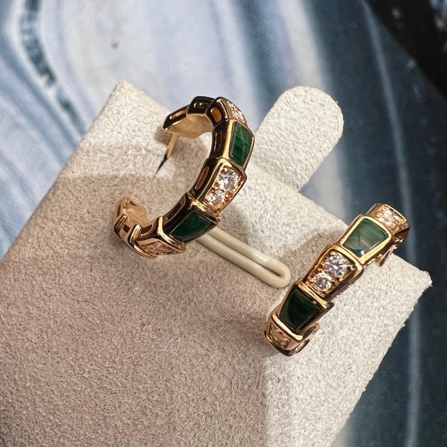 [BV]SERPENTI MALACHITE PINK GOLD EARRINGS