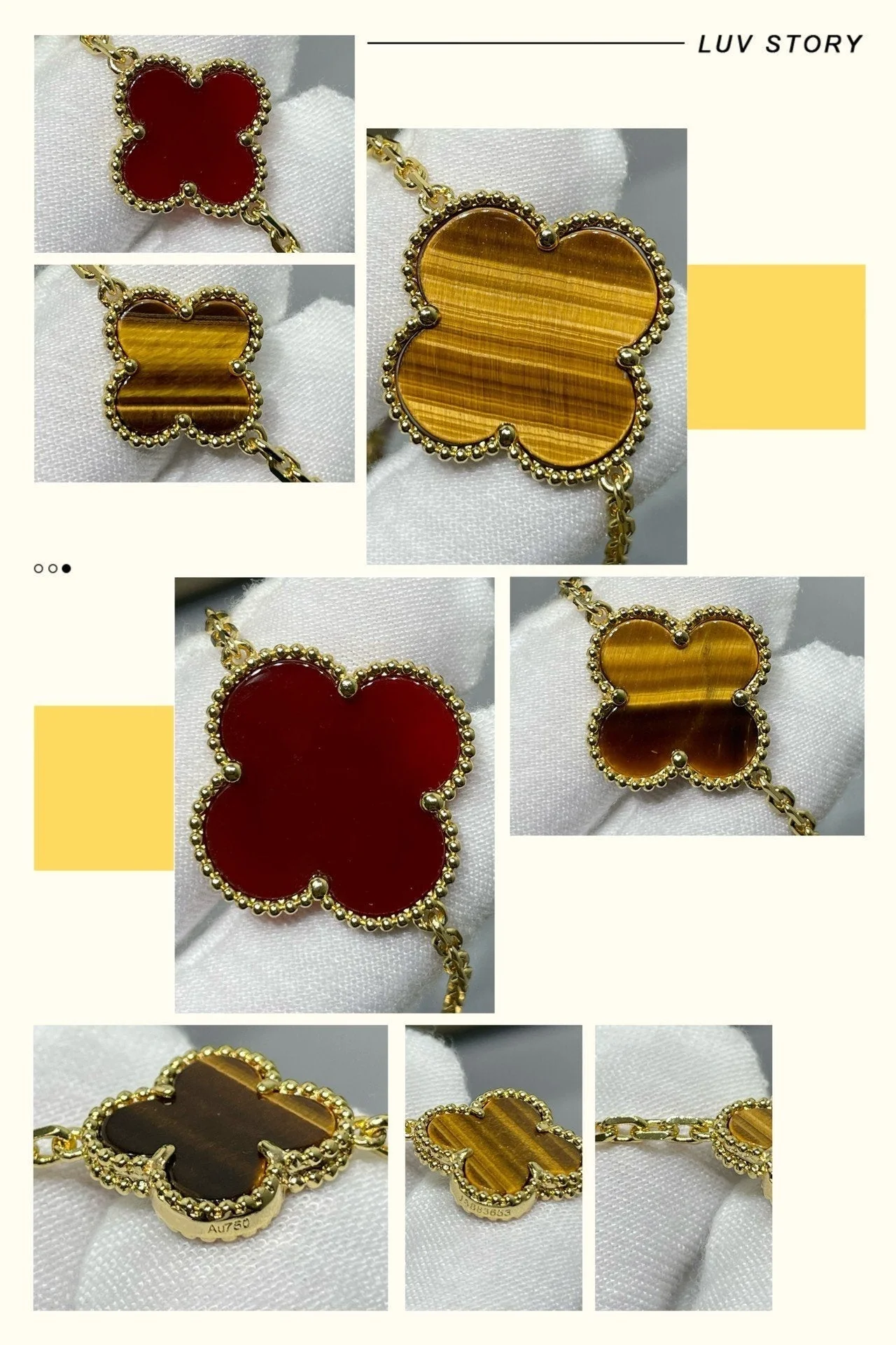[VA]CLOVER 16 MOTIF CARNELIAN TIGER EYE ROSE GOLD NECKLACE