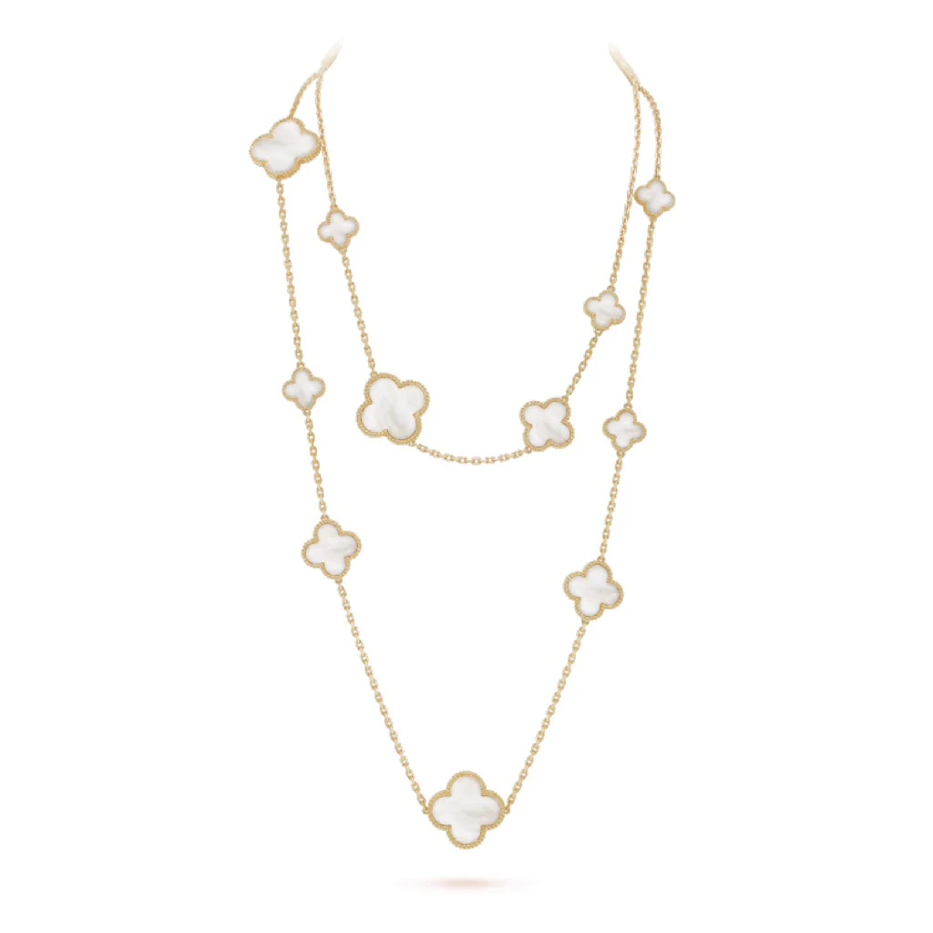 [VA]CLOVER 16 MOTIF WHITE MOP GOLD NECKLACE