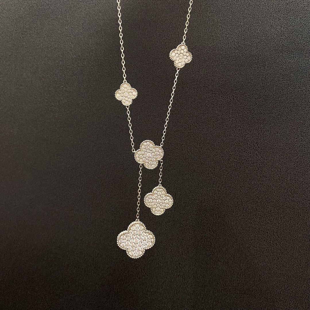 [VA]CLOVER 5 MOTIFS SILVER DIAMONDS NECKLACE