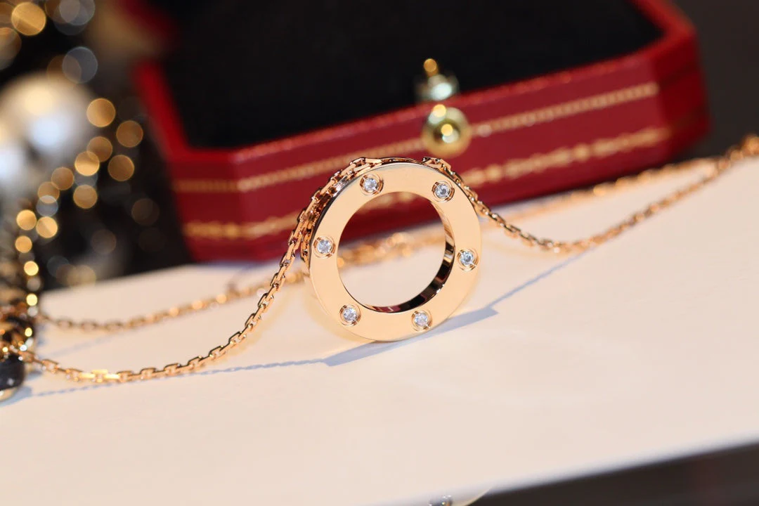 [CT]LOVE NECKLACE 16MM 6 DIAMONDS PINK GOLD