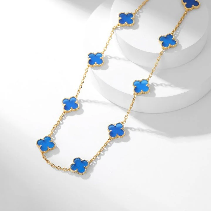 [VA]CLOVER 10 MOTIFS BLUE AGATE NECKLACE
