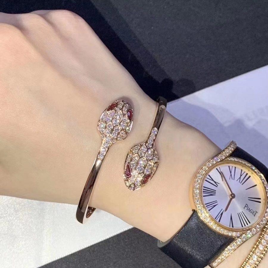 [BV]SERPENTI BRACELET PINK GOLD DIAMOND DOUBLE SNAKE