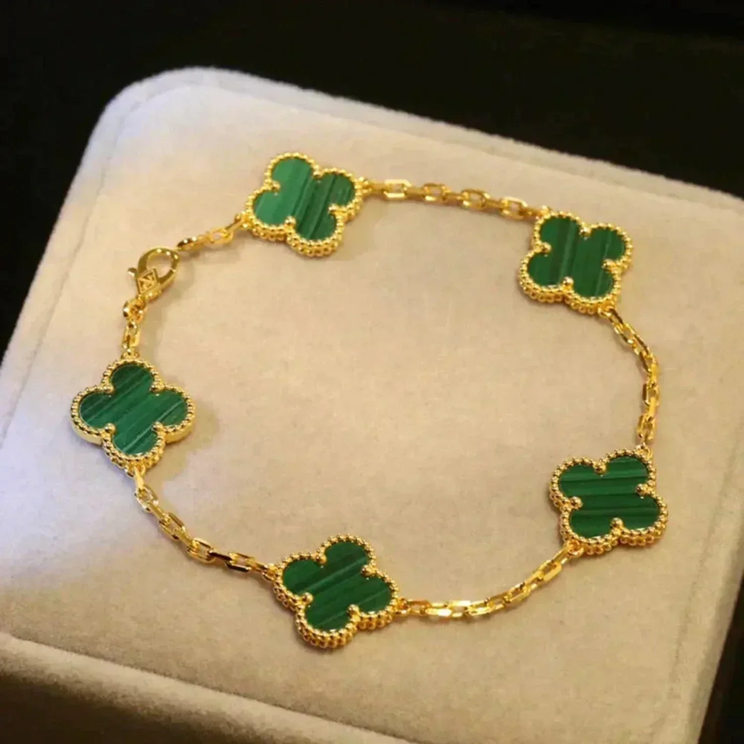 [VA]CLOVER 5 MOTIFS MALACHITE BRACELET
