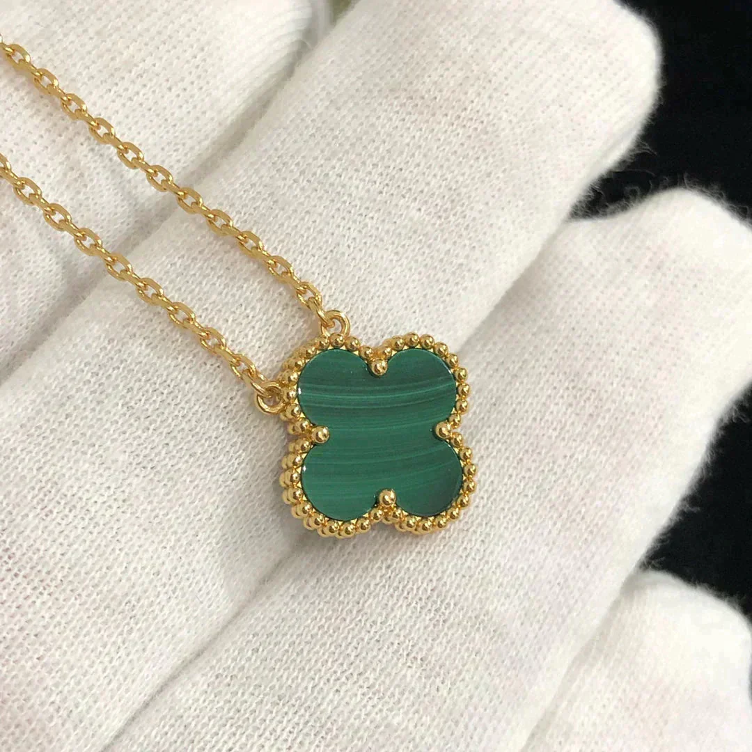 [VA]CLOVER 15MM MALACHITE SINGLE FLOWER  NECKLACE