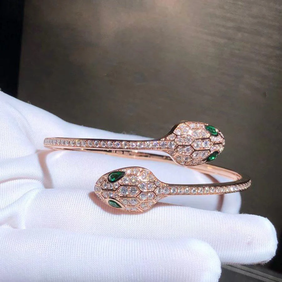 [BV]SERPENTI BRACELET PINK GOLD MALACHITE DIAMOND DOUBLE SNAKE