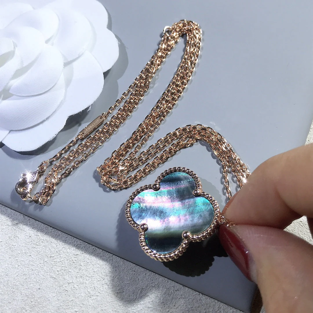 [VA]CLOVER 25MM GOLD DARK MOP BIG CLOVER NECKLACE