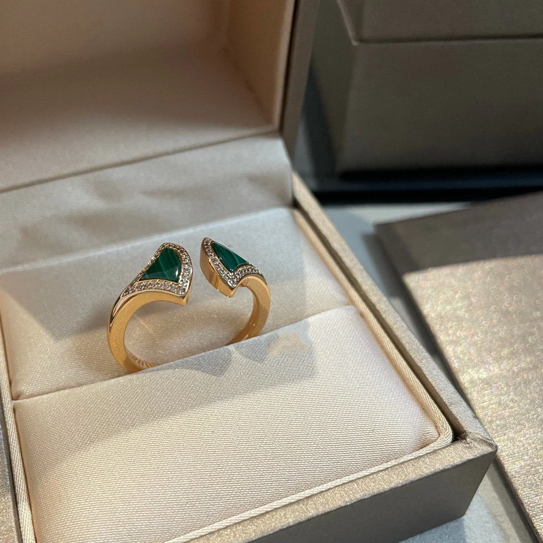[BV]DREAM MALACHITE DIAMOND OPEN RING