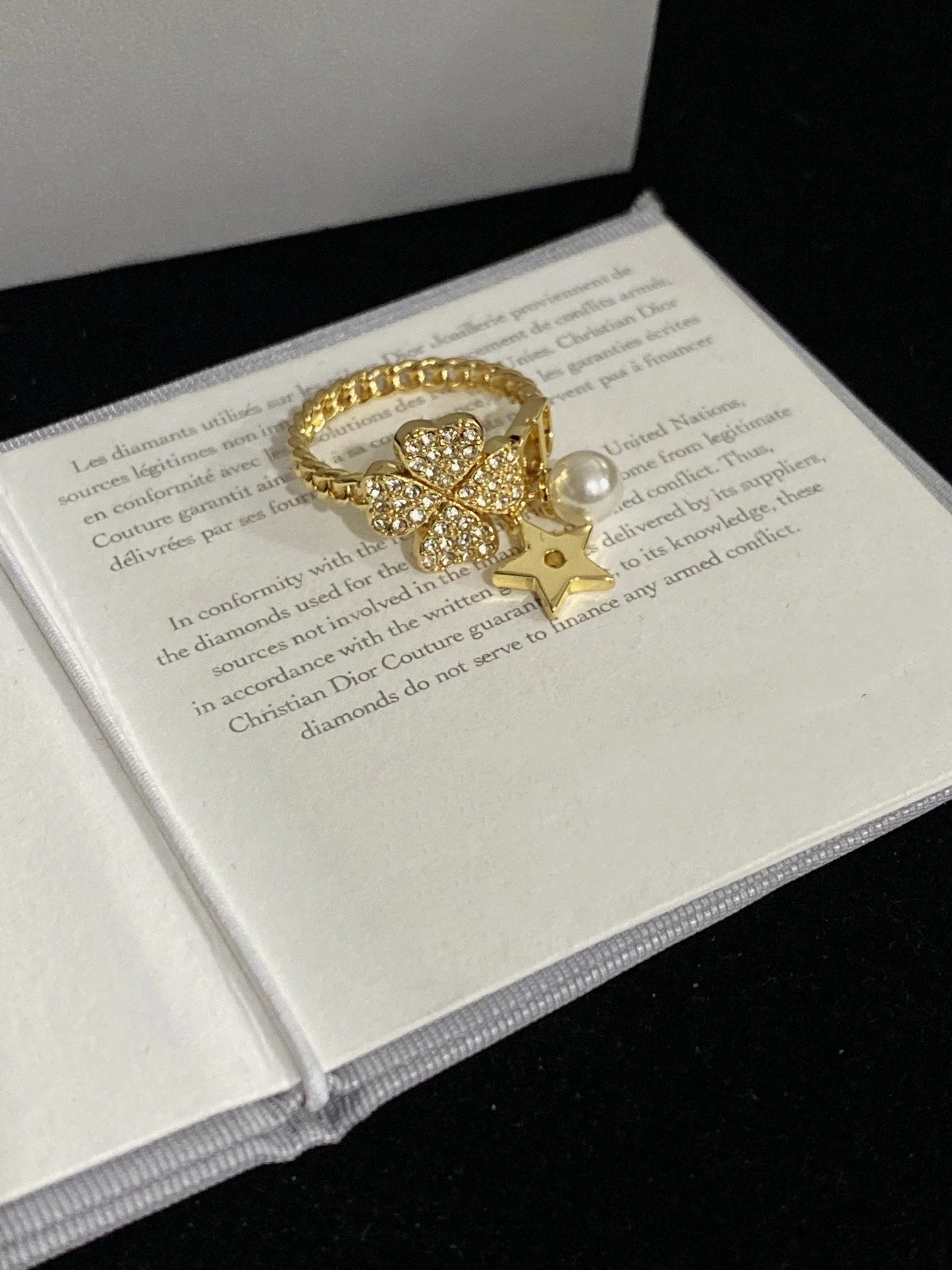 [CD]STAR PEARL CLOVER GOLD DIAMOND RING