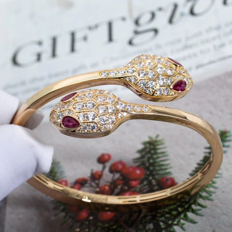 [BV]SERPENTI BRACELET PINK GOLD DIAMOND DOUBLE SNAKE