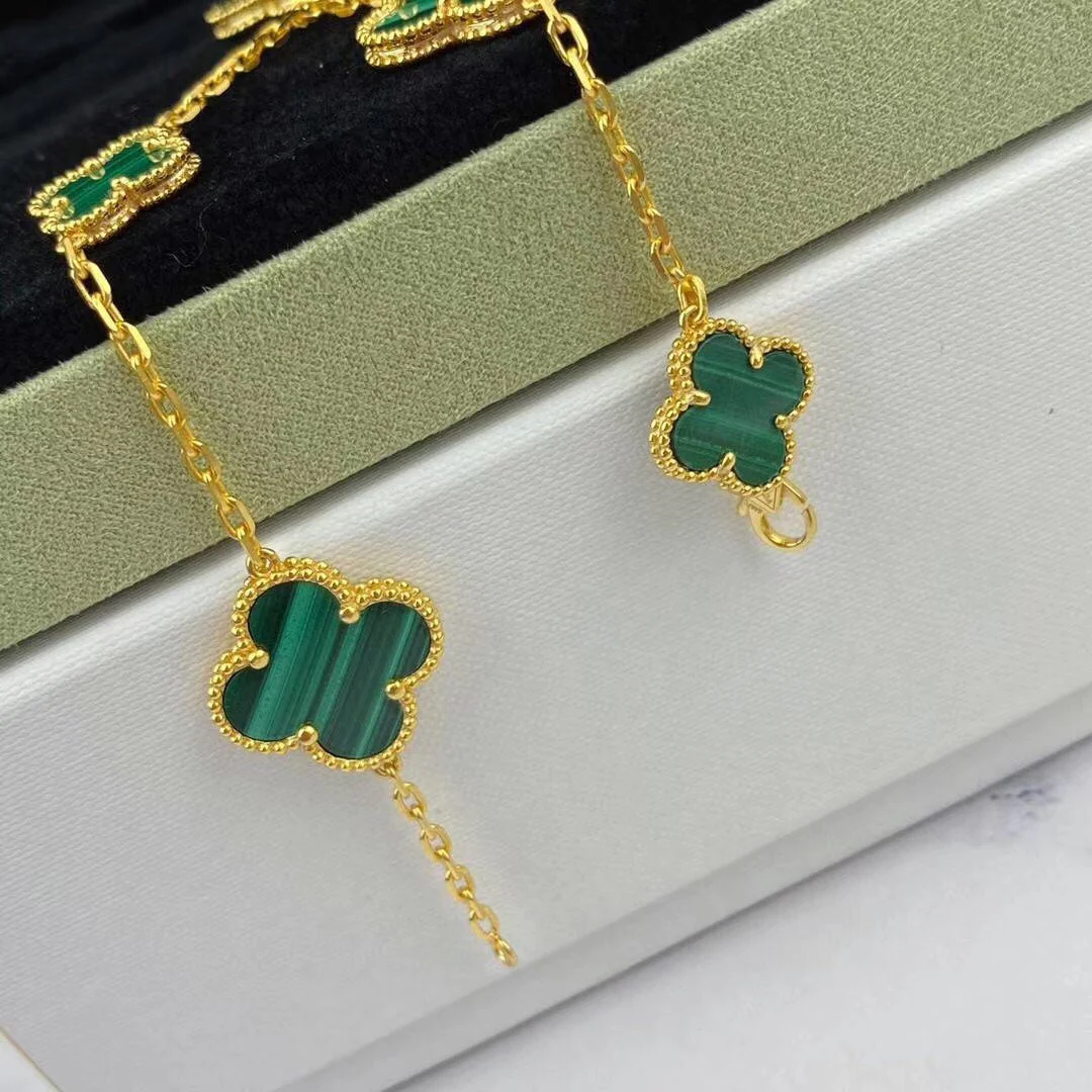 [VA]MAGIC CLOVER MALACHITE GOLD BRACELET 5 MOTIFS